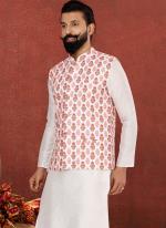 Cotton Print White Festival Wear Embroidery Work Readymade Men's Waist Coat